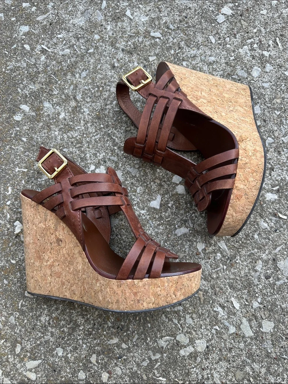 Tory Burch | Brown Leather Platform Wedge Sandals